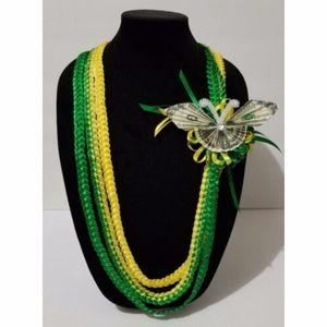 Triple Braid Ribbon Money Lei Green and Yellow